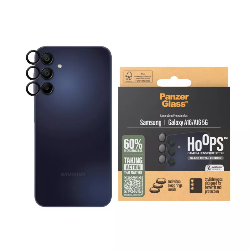 PanzerGlass ® Hoops® Kameralinsenschutz Schwarz Samsung Galaxy A16 | A16 5G