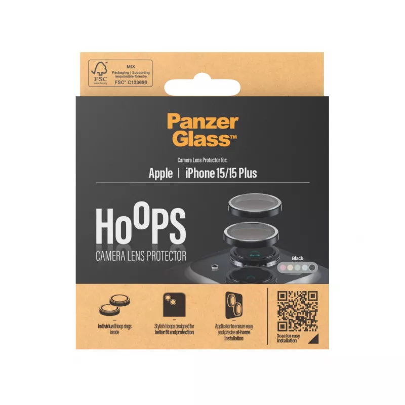 PanzerGlass ® Hoops® Kameraobjektiv-Schutzglas Schwarz iPhone 15 | 15 Plus