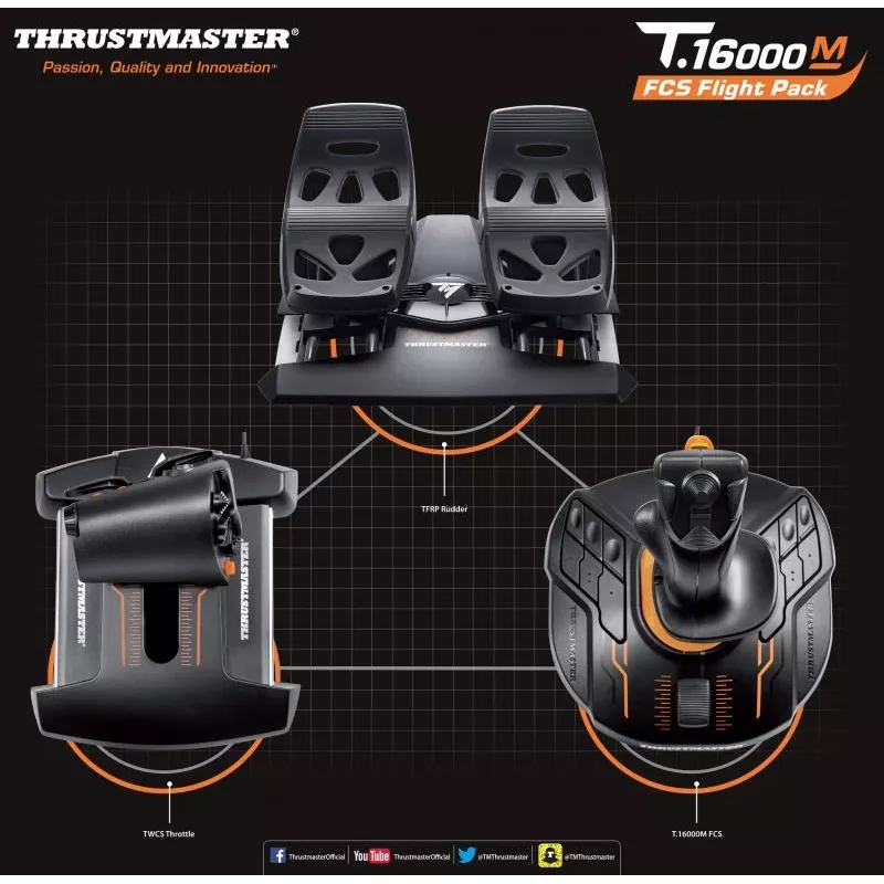 Thrustmaster T-16000M FCS Flight Pack Schwarz USB Joystick Analog / Digital MAC, PC