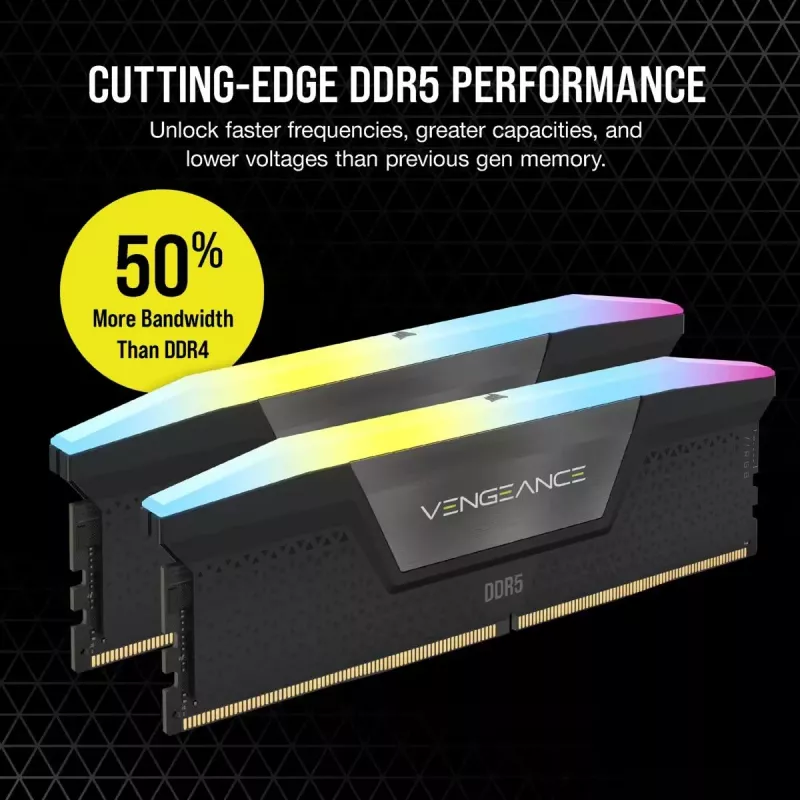 CORSAIR Speicher 32GB DDR5 (2x16GB) DRAM 6400MT/s CL36 Speicherkit Vengeance RGB – Schwarz