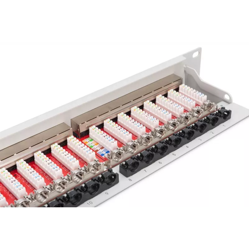 DIGITUS Patch Panel, CAT6A geschirmt, 1U, 24-Port, 8P8C, schwarz RAL 9005, 483