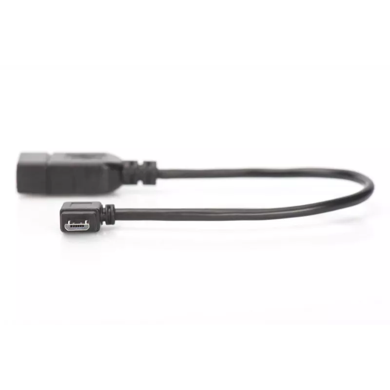 DIGITUS USB 2.0 Adapterkabel, OTG, Typ Micro B - A M/F, 15 cm, USB 2.0 konform, rechtwinklig, Schwarz