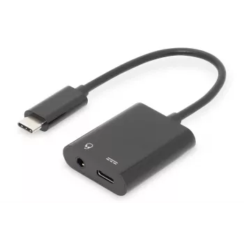 DIGITUS USB Type-C Splitterkabel, Typ C – 3,5 mm + Typ C M/F/F, 20 cm Schwarz