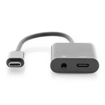 DIGITUS USB Type-C Splitterkabel, Typ C – 3,5 mm + Typ C M/F/F, 20 cm Schwarz