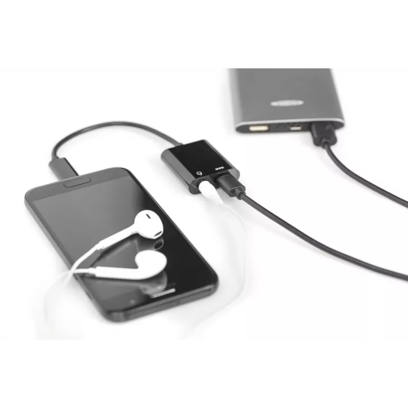 DIGITUS USB Type-C Splitterkabel, Typ C – 3,5 mm + Typ C M/F/F, 20 cm Schwarz