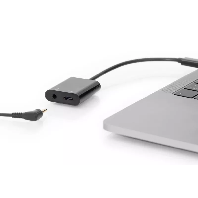 DIGITUS USB Type-C Splitterkabel, Typ C – 3,5 mm + Typ C M/F/F, 20 cm Schwarz