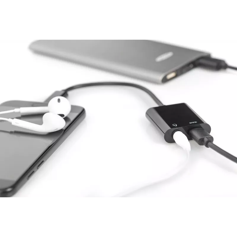DIGITUS USB Type-C Splitterkabel, Typ C – 3,5 mm + Typ C M/F/F, 20 cm Schwarz