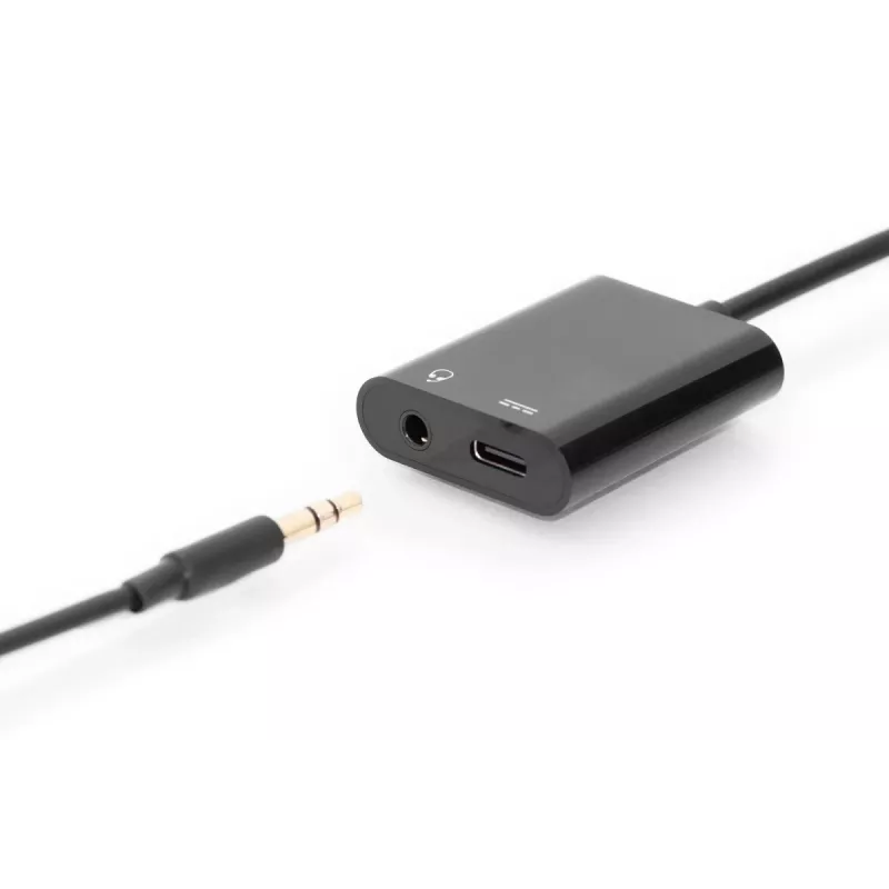 DIGITUS USB Type-C Splitterkabel, Typ C – 3,5 mm + Typ C M/F/F, 20 cm Schwarz