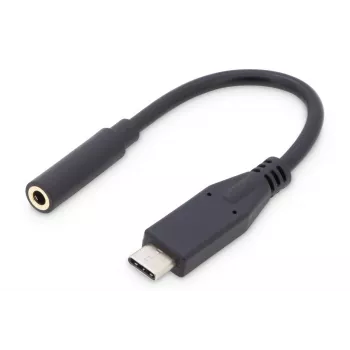 DIGITUS USB Type-C Audio-Adapterkabel, Type-C - 3,5 mm M/F, 20 cm, Audio-Eingang/Ausgang, Version 3.1, CE, schwarz