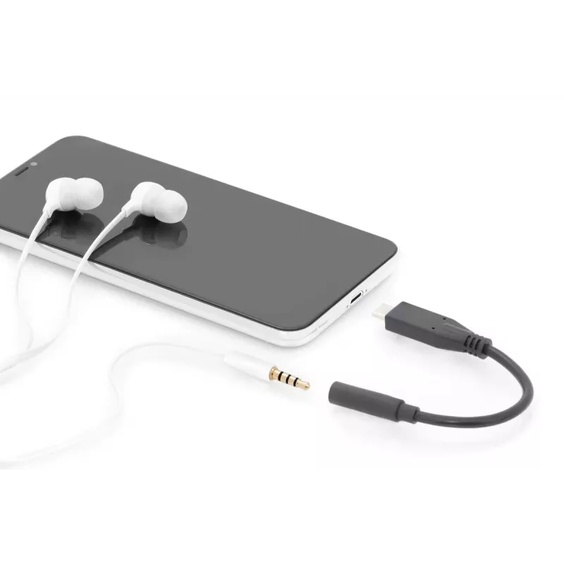 DIGITUS USB Type-C Audio-Adapterkabel, Type-C - 3,5 mm M/F, 20 cm, Audio-Eingang/Ausgang, Version 3.1, CE, schwarz