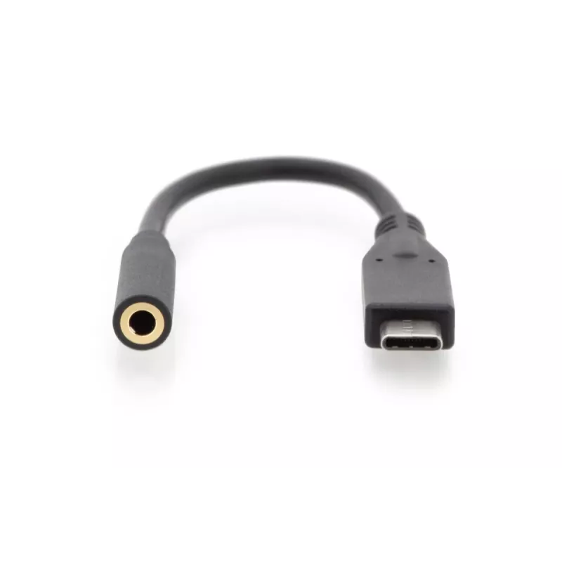 DIGITUS USB Type-C Audio-Adapterkabel, Type-C - 3,5 mm M/F, 20 cm, Audio-Eingang/Ausgang, Version 3.1, CE, schwarz