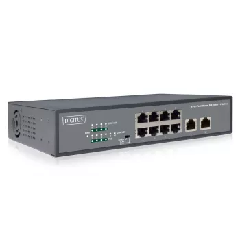 DIGITUS Fast Ethernet PoE af/at 8-Port-Switch + 2 Uplinks 120W PoE-Leistungsbudget, rackmontierbar