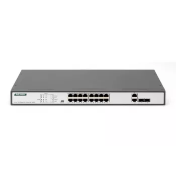 DIGITUS Fast Ethernet PoE Switch 16-Port PoE + 2 Combo. 250 W PoE-Budget