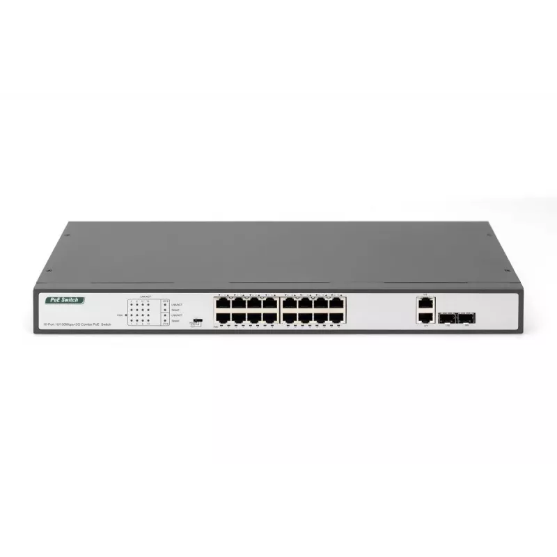 DIGITUS Fast Ethernet PoE Switch 16-Port PoE + 2 Combo. 250 W PoE-Budget