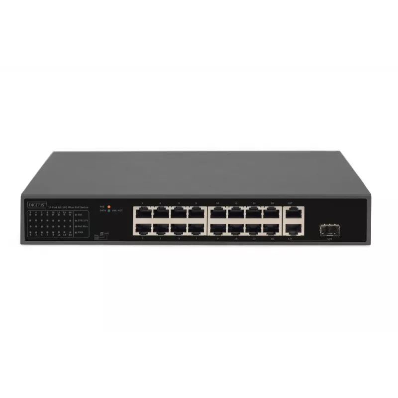 DIGITUS PoE-Switch 16 Port 10/100 Mbit/s 16 x 10/100 Mbit/s PoE RJ45-Ports, 1x GE RJ45, 1x SFP