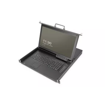 Modulare DIGITUS HD LCD TFT Konsole mit 1-Port-KVM, RAL 9005 schwarz - GE-Tastatur