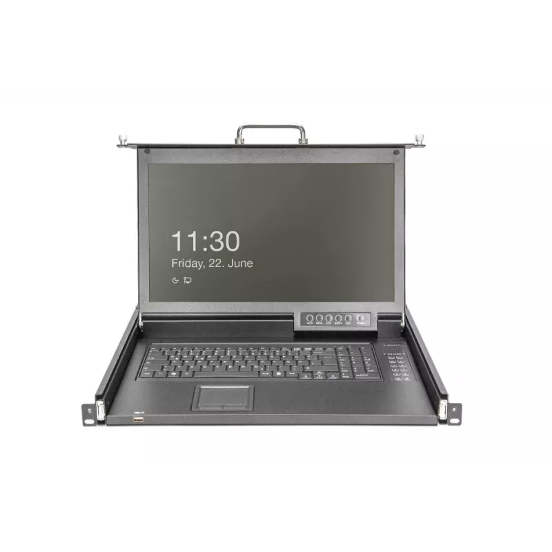 Modulare DIGITUS HD LCD TFT Konsole mit 1-Port-KVM, RAL 9005 schwarz - GE-Tastatur