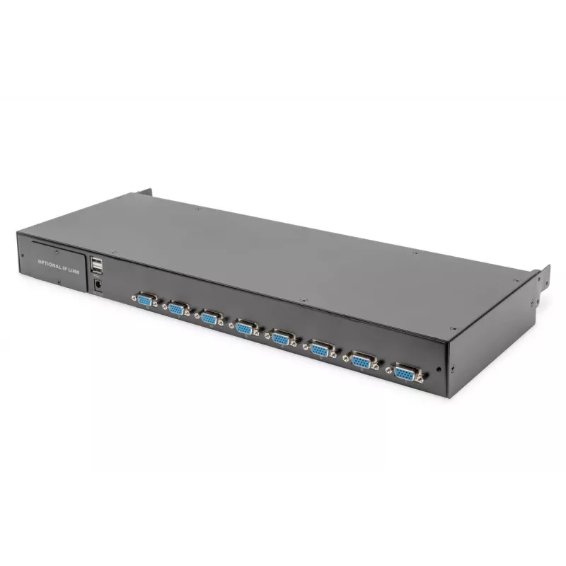 DIGITUS Modulare 43,2 cm (19 Zoll) HD TFT Konsole mit 8-Port KVM. RAL 9005 schwarz - DE Tastatur