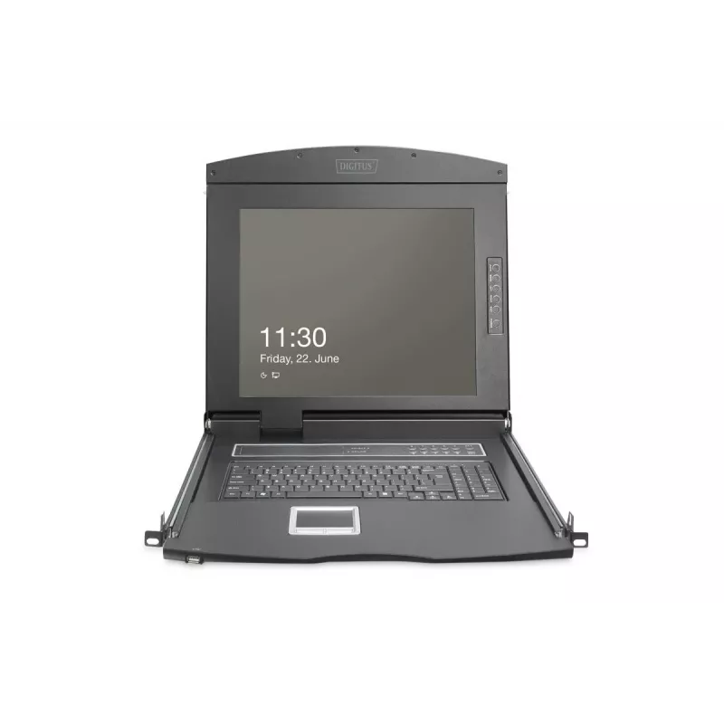 DIGITUS Modulare 43,2 cm (19 Zoll) HD TFT Konsole mit 8-Port KVM. RAL 9005 schwarz - DE Tastatur