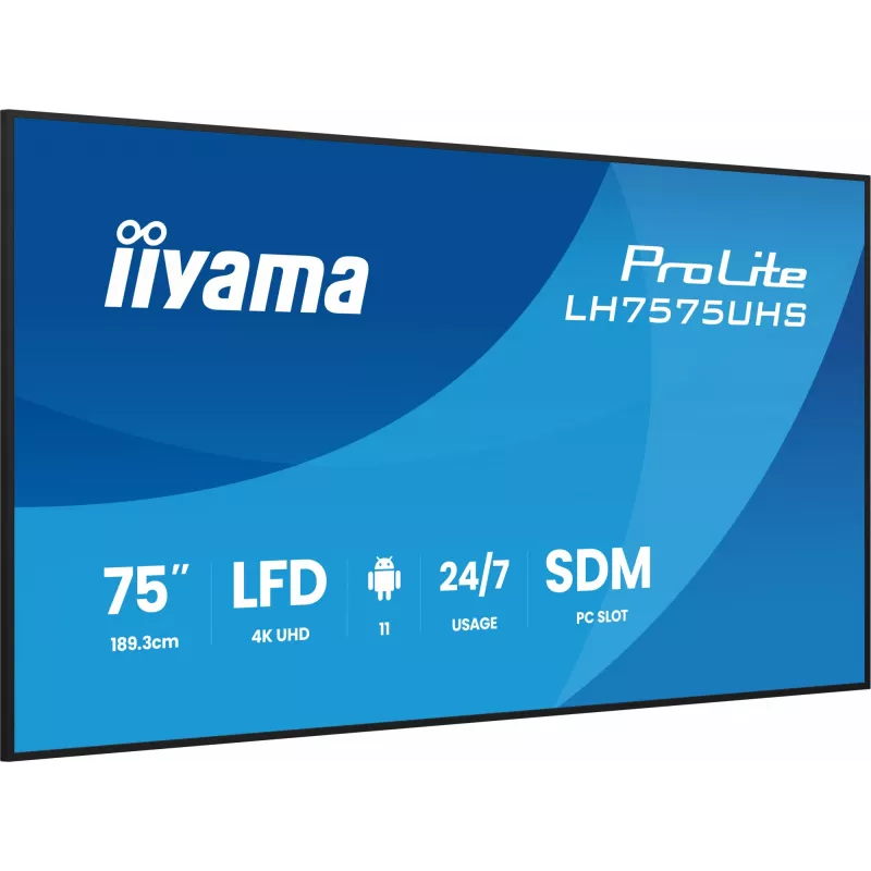 iiyama LH7575UHS-B2AG Signage Display Digital Signage Flachbildschirm 190,5 cm (75 Zoll) LCD Wi-Fi 500 cd/m² 4K Ultra HD Schwarz Integrierter Prozessor Android 11 24/7