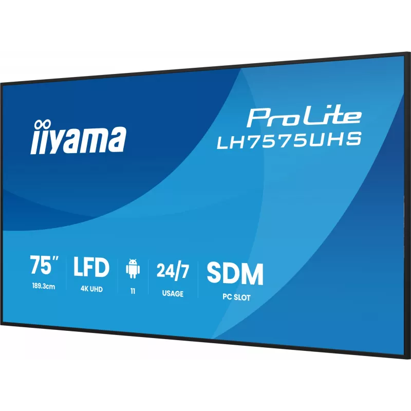 iiyama LH7575UHS-B2AG Signage Display Digital Signage Flachbildschirm 190,5 cm (75 Zoll) LCD Wi-Fi 500 cd/m² 4K Ultra HD Schwarz Integrierter Prozessor Android 11 24/7