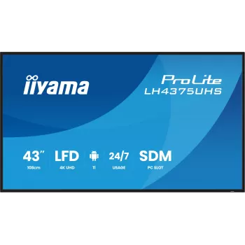 iiyama LH4375UHS-B2AG Signage Display Digital Signage Flachbildschirm 108 cm (42,5 Zoll) LCD Wi-Fi 500 cd/m² 4K Ultra HD Schwarz Integrierter Prozessor Android 11 24/7