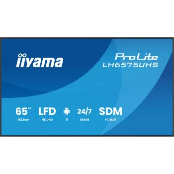 iiyama LH6575UHS-B2AG Signage Display Digital Signage Flachbildschirm 163,8 cm (64,5 Zoll) LCD Wi-Fi 500 cd/m² 4K Ultra HD Schwarz Integrierter Prozessor Android 11 24/7