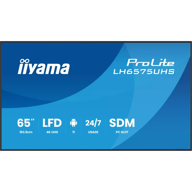 iiyama LH6575UHS-B2AG Signage Display Digital Signage Flachbildschirm 163,8 cm (64,5 Zoll) LCD Wi-Fi 500 cd/m² 4K Ultra HD Schwarz Integrierter Prozessor Android 11 24/7