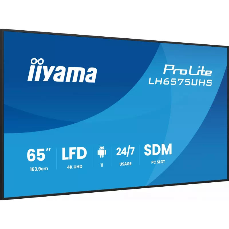 iiyama LH6575UHS-B2AG Signage Display Digital Signage Flachbildschirm 163,8 cm (64,5 Zoll) LCD Wi-Fi 500 cd/m² 4K Ultra HD Schwarz Integrierter Prozessor Android 11 24/7