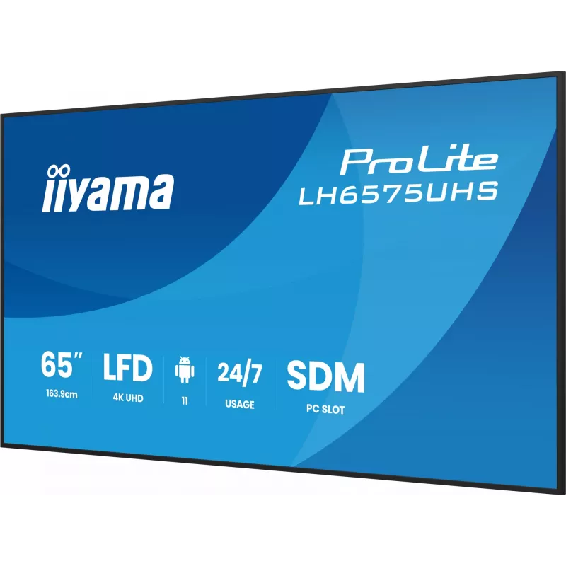iiyama LH6575UHS-B2AG Signage Display Digital Signage Flachbildschirm 163,8 cm (64,5 Zoll) LCD Wi-Fi 500 cd/m² 4K Ultra HD Schwarz Integrierter Prozessor Android 11 24/7
