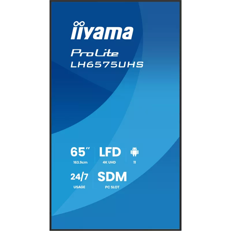 iiyama LH6575UHS-B2AG Signage Display Digital Signage Flachbildschirm 163,8 cm (64,5 Zoll) LCD Wi-Fi 500 cd/m² 4K Ultra HD Schwarz Integrierter Prozessor Android 11 24/7