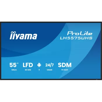 iiyama LH5575UHS-B2AG Signage Display Digital Signage Flachbildschirm 138,7 cm (54,6 Zoll) LCD Wi-Fi 500 cd/m² 4K Ultra HD Schwarz Integrierter Prozessor Android 11 24/7