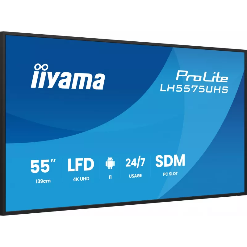 iiyama LH5575UHS-B2AG Signage Display Digital Signage Flachbildschirm 138,7 cm (54,6 Zoll) LCD Wi-Fi 500 cd/m² 4K Ultra HD Schwarz Integrierter Prozessor Android 11 24/7