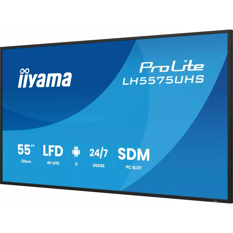 iiyama LH5575UHS-B2AG Signage Display Digital Signage Flachbildschirm 138,7 cm (54,6 Zoll) LCD Wi-Fi 500 cd/m² 4K Ultra HD Schwarz Integrierter Prozessor Android 11 24/7