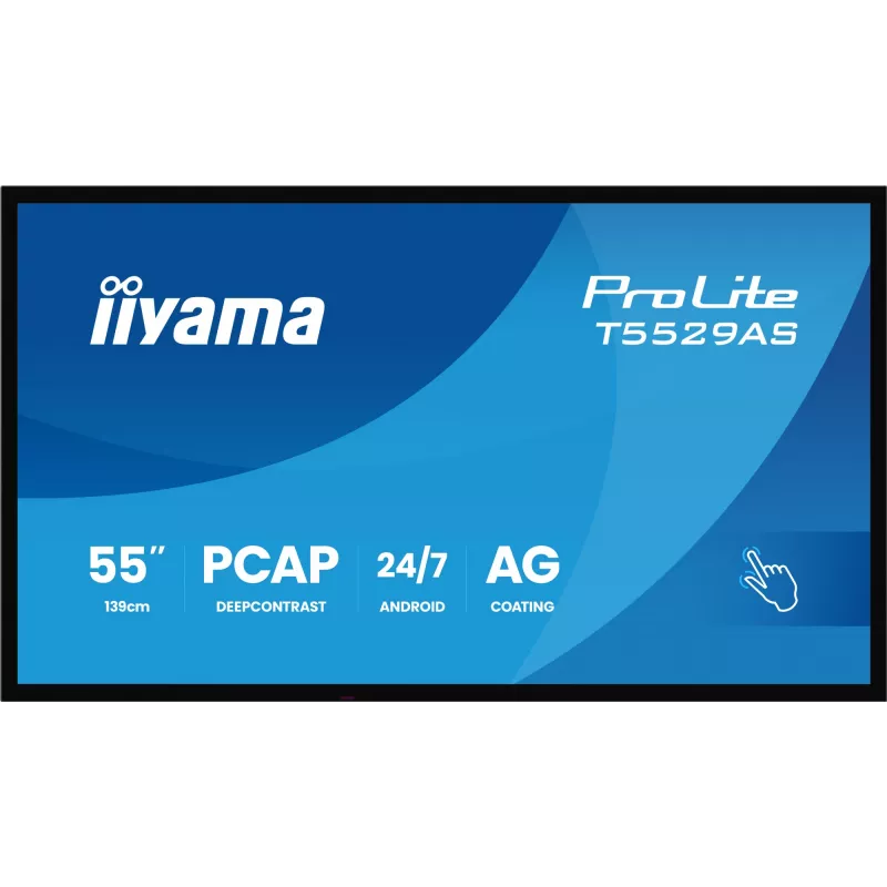 iiyama T5529AS-B1AG Signage Display Kiosk-Design 138,7 cm (54,6 Zoll) LED Wi-Fi 450 cd/m² 4K Ultra HD Schwarz Touchscreen Integrierter Prozessor Android 24/7