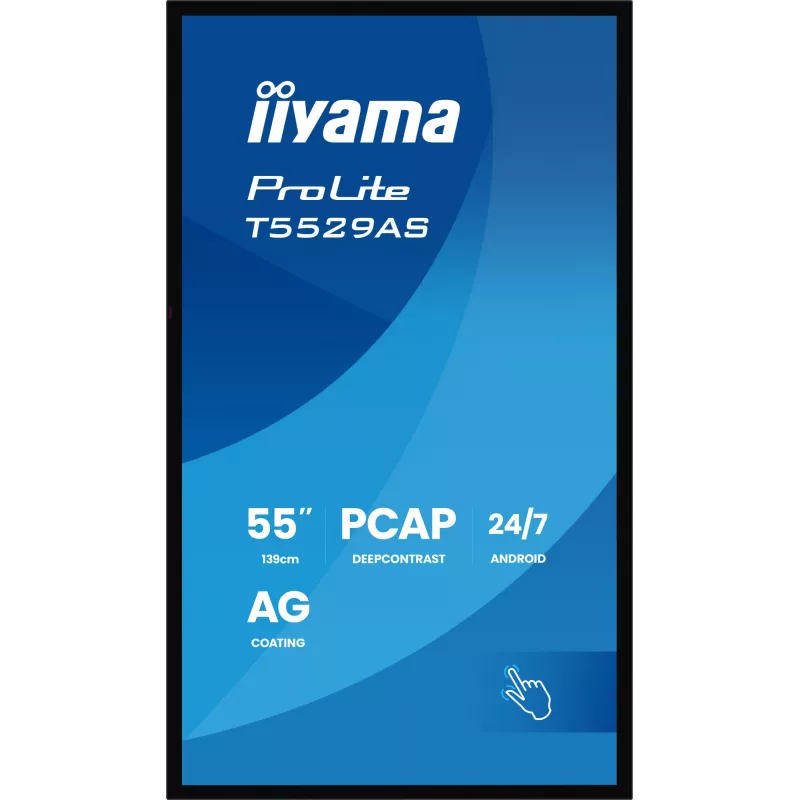 iiyama T5529AS-B1AG Signage Display Kiosk-Design 138,7 cm (54,6 Zoll) LED Wi-Fi 450 cd/m² 4K Ultra HD Schwarz Touchscreen Integrierter Prozessor Android 24/7