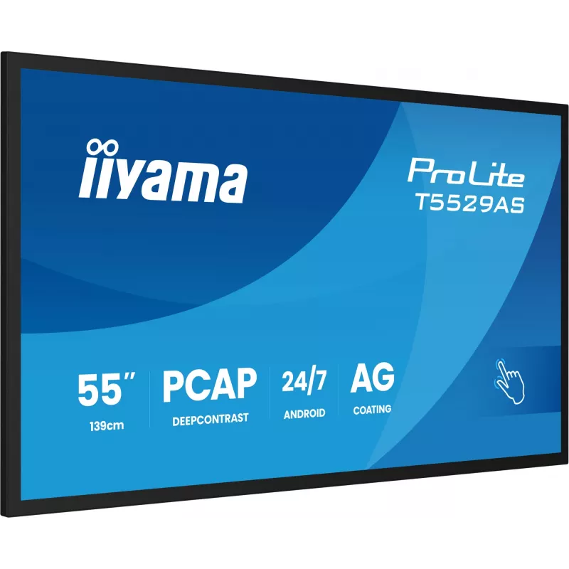iiyama T5529AS-B1AG Signage Display Kiosk-Design 138,7 cm (54,6 Zoll) LED Wi-Fi 450 cd/m² 4K Ultra HD Schwarz Touchscreen Integrierter Prozessor Android 24/7