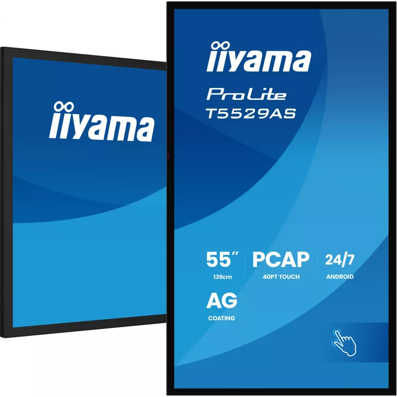 iiyama T5529AS-B1AG Signage Display Kiosk-Design 138,7 cm (54,6 Zoll) LED Wi-Fi 450 cd/m² 4K Ultra HD Schwarz Touchscreen Integrierter Prozessor Android 24/7