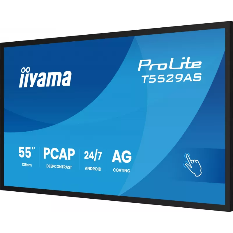 iiyama T5529AS-B1AG Signage Display Kiosk-Design 138,7 cm (54,6 Zoll) LED Wi-Fi 450 cd/m² 4K Ultra HD Schwarz Touchscreen Integrierter Prozessor Android 24/7
