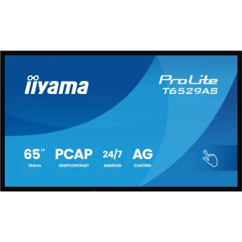 iiyama T6529AS-B1AG Signage Display Kiosk Design 163,8 cm (64,5 Zoll) LED Wi-Fi 420 cd/m² 4K Ultra HD Schwarz Touchscreen Integrierter Prozessor Android 24/7