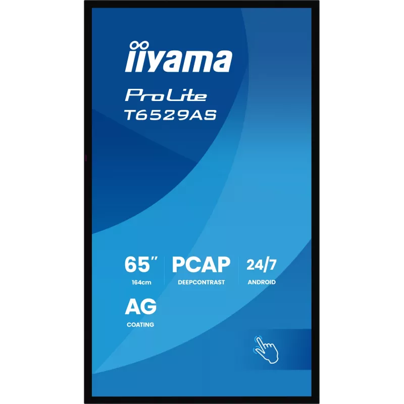iiyama T6529AS-B1AG Signage Display Kiosk Design 163,8 cm (64,5 Zoll) LED Wi-Fi 420 cd/m² 4K Ultra HD Schwarz Touchscreen Integrierter Prozessor Android 24/7