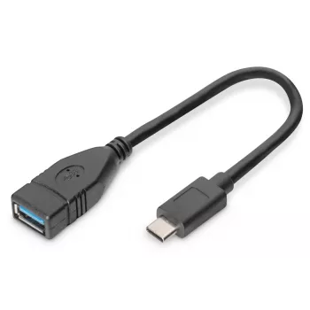 DIGITUS USB Type-C Adapterkabel, OTG, Typ C - A M/F, 15 cm Super Speed Schwarz