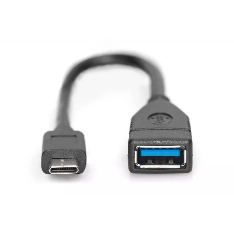 DIGITUS USB Type-C Adapterkabel, OTG, Typ C - A M/F, 15 cm Super Speed Schwarz