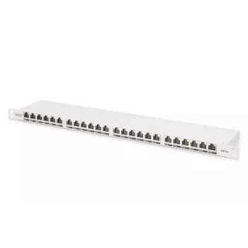 DIGITUS Patchpanel CAT6A EA geschirmt, 24-Port RJ45 Staubschutz, 8P8C, 0,5U, grau RAL 7035