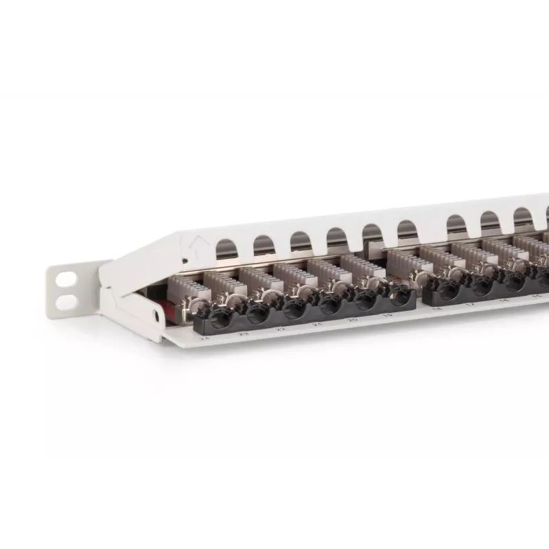 DIGITUS Patchpanel CAT6A EA geschirmt, 24-Port RJ45 Staubschutz, 8P8C, 0,5U, grau RAL 7035