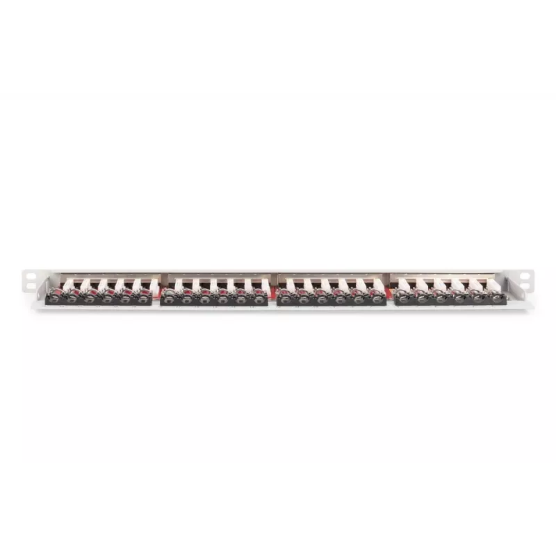 DIGITUS Patchpanel CAT6A EA geschirmt, 24-Port RJ45 Staubschutz, 8P8C, 0,5U, grau RAL 7035