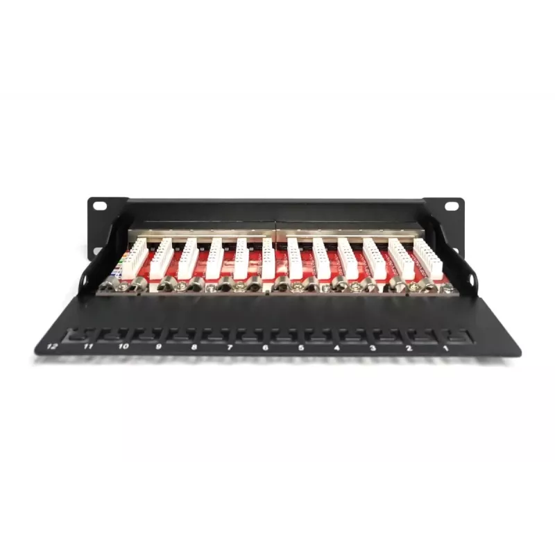 DIGITUS CAT6A Patchpanel, geschirmt, 12-Port Beschriftungsfeld, 1U, 10 Zoll Rackmontage, schwarz RAL 9005
