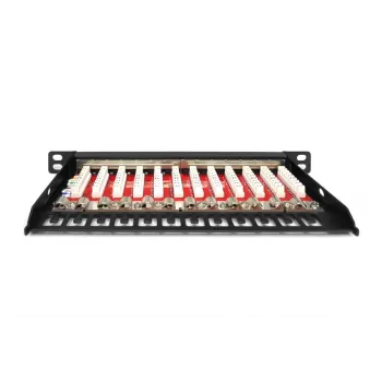 DIGITUS CAT6A Patchpanel, geschirmt, 12-Port, 1/2U, 10 Zoll Rackeinbau, schwarz RAL 9005