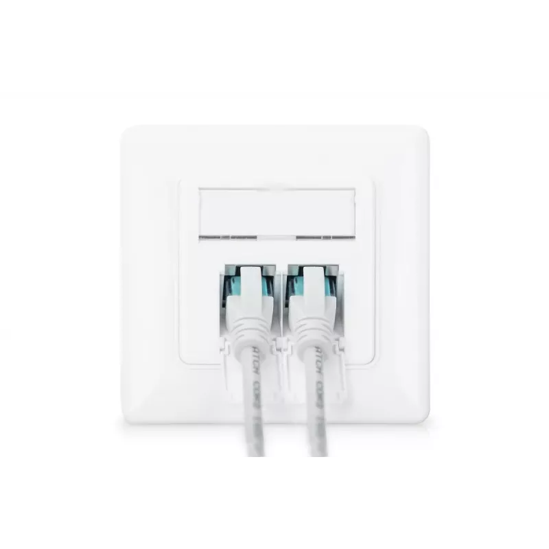DIGITUS CAT6A Klasse EA Netzwerkdose, geschirmt 2x RJ45, LSA, reinweiß, Unterputz, 8 Richtungen