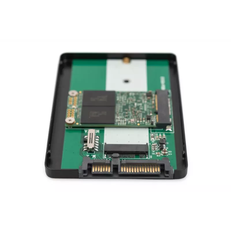 DIGITUS HDD-Gehäuse 2,5 Zoll SATA – M.2 oder mSATA SATA 3 6 Gbit/s, Schreibgeschwindigkeit bis zu 520 MB/s